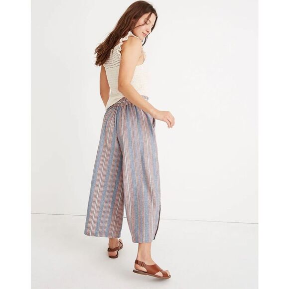 Madewell Tall Side-Button Huston Pull-On Crop Pants in Rainbow Stripe Size XS - Picture 3 of 13